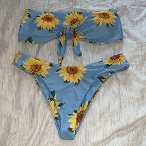 Zaful Blue Sunflower Bikini Set